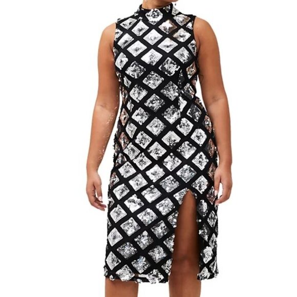 NWT French Connection black dress with silver diamond sequins, size 4 - Picture 3 of 6